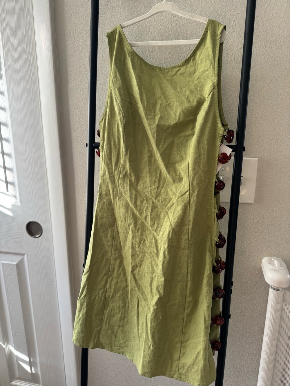 Sleeveless Olive Green Mini Dress with Side Button Detail